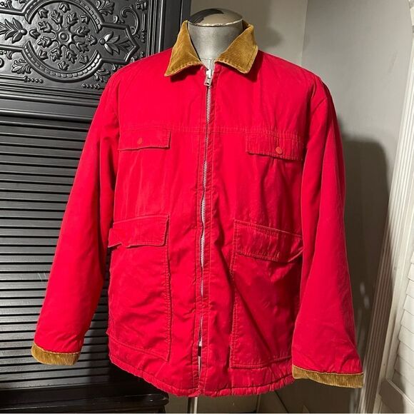 Vintage Woolrich Red Canvas Corduroy Trim Duck‎ Hunting Jacket Men’s L - Picture 1 of 10